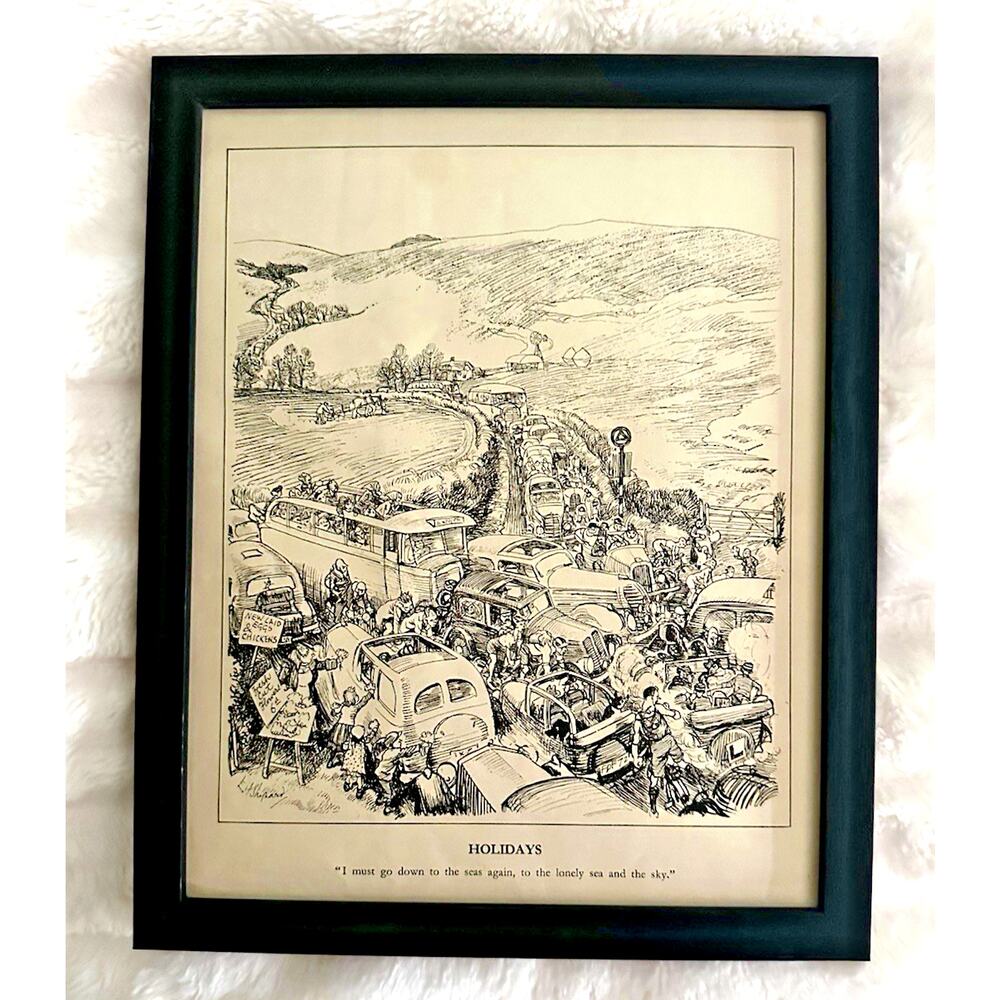 Framed 1938 Punch Clipping 'Holidays' Cartoon by E. H. Shepard